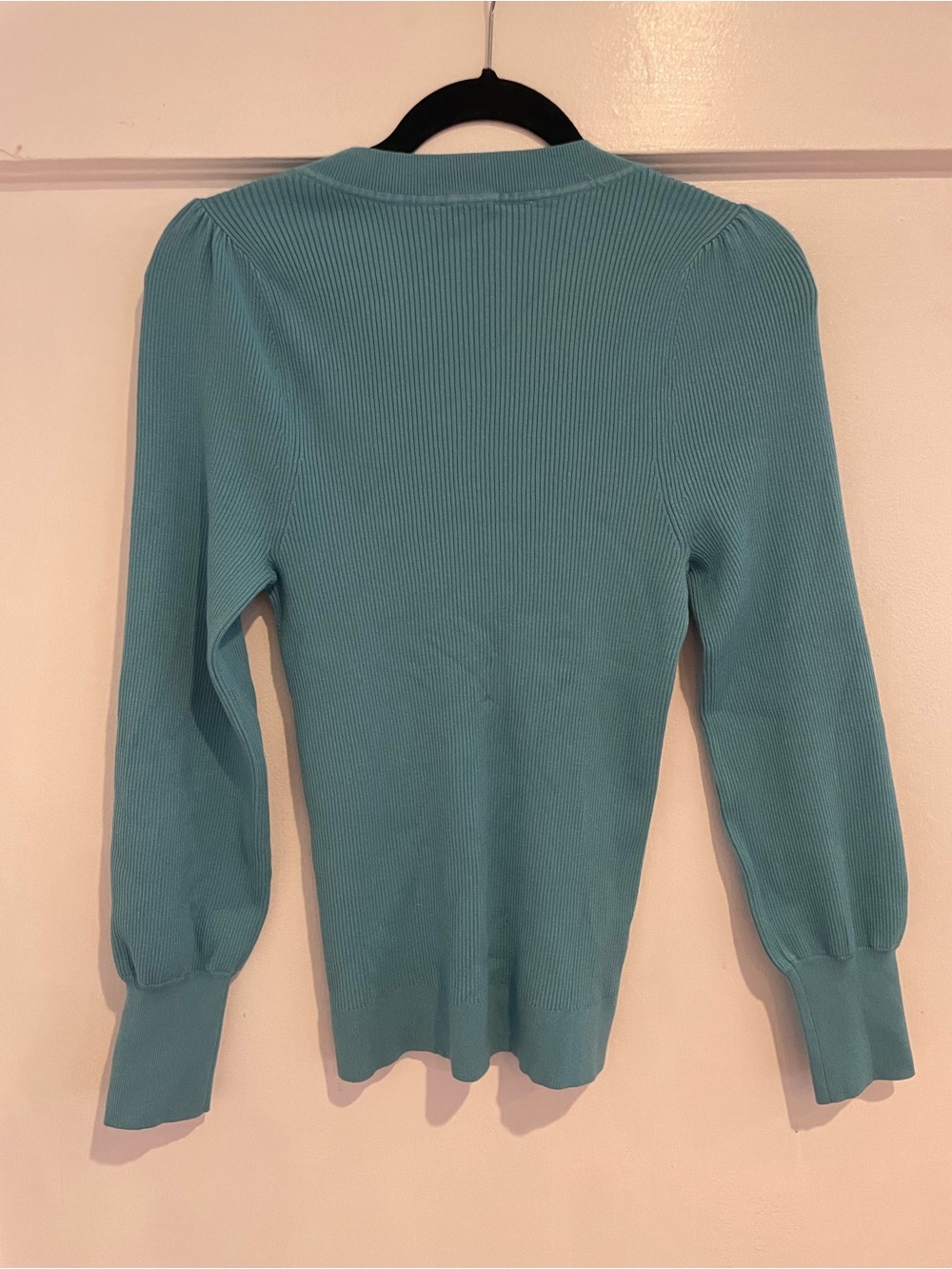 LOFT V-Neck Ribbed Sweater in Aqua Blue - Picture 3 of 4